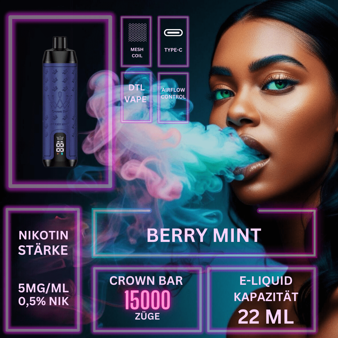 Detail Berry Mint "Al Fakher" - Crown Bar Vape 15000