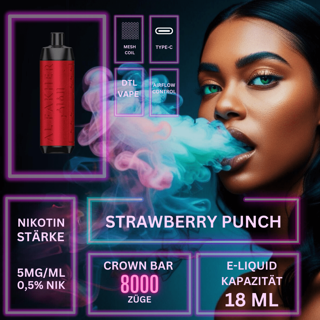 Detail Strawberry Punch "Al Fakher" - Crown Bar Vape 8000