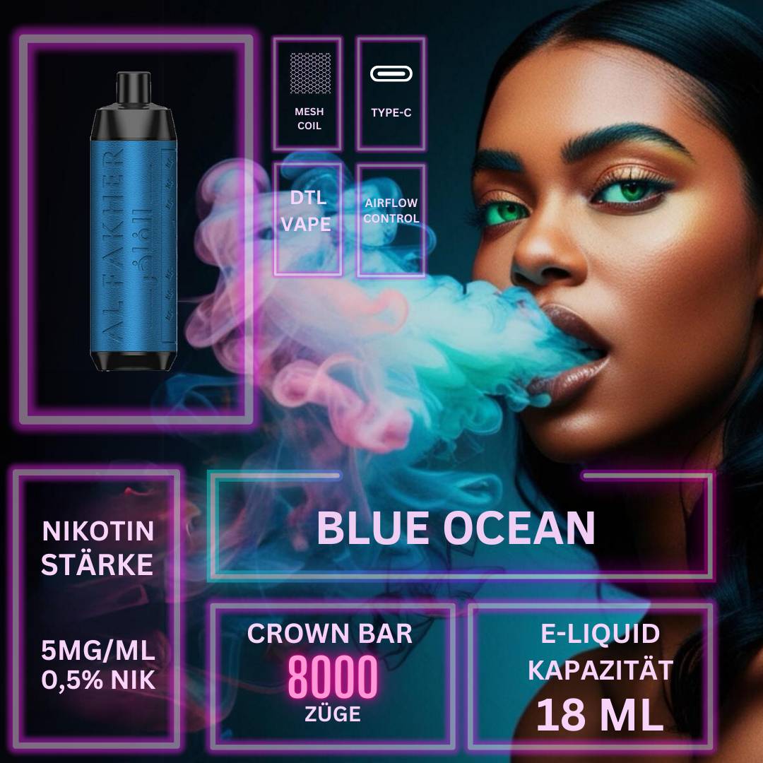 Blue Ocean "Al Fakher" - Crown Bar Vape 8000